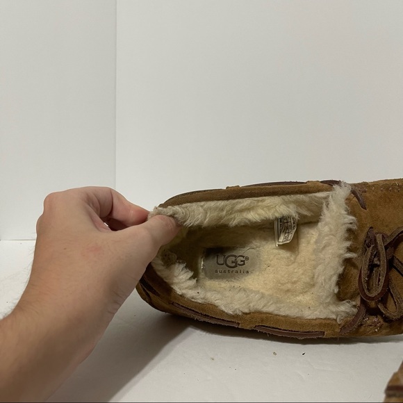 Ugg shearling line suede moccasin loafers sz 7 - Picture 4 of 5